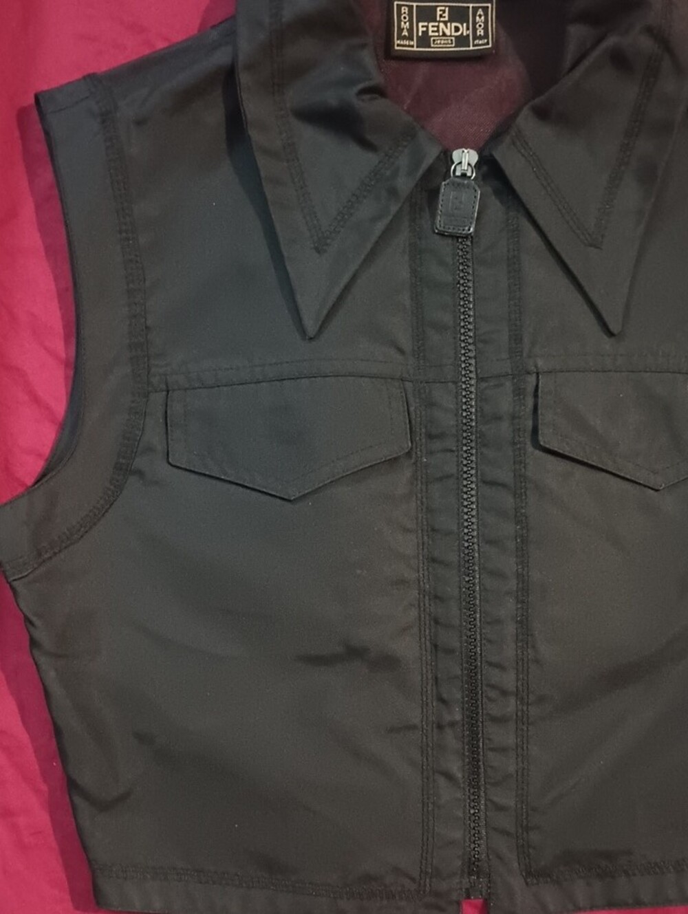 Vintage Fendi Black Prominent Logo Sheer Zip Up Mesh Vest Woman Size 2 Like New - Picture 10 of 16